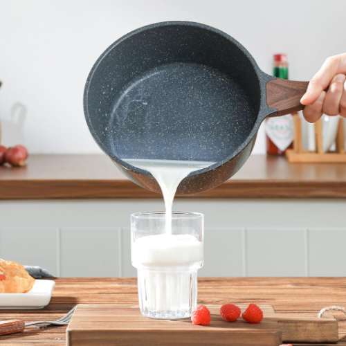 Small non-stick milk pot with lid, granite-coated stewing pot, versatile cooking pot with anti-scald handle