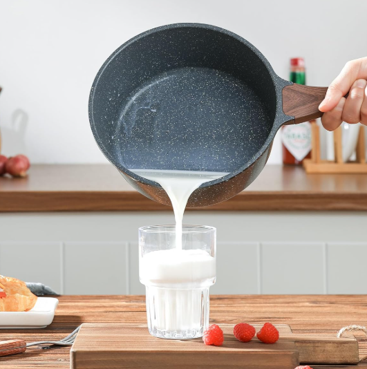 Small non-stick milk pot with lid, granite-coated stewing pot, versatile cooking pot with anti-scald handle