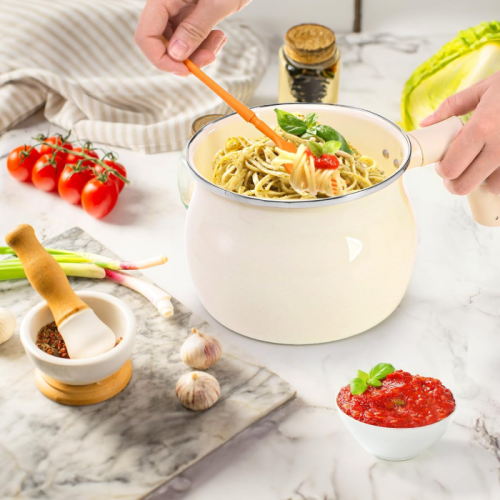 Mini enamel milk pot with pouring spouts, non-stick kitchen pot for melting butter and preparing drinks